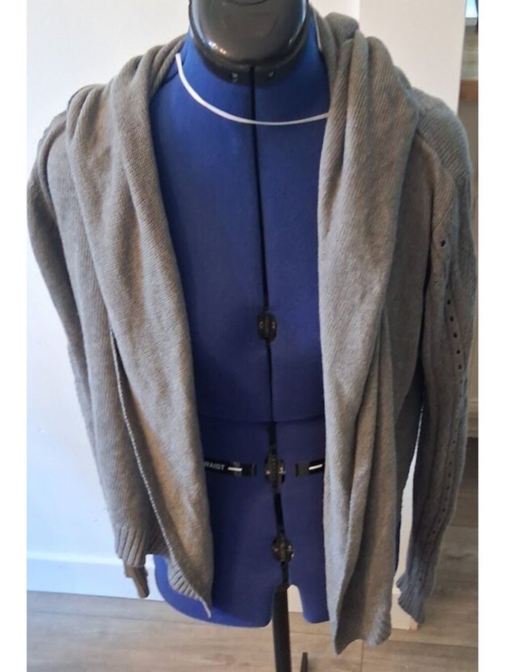 Cottagecore Gray Knit Hooded Cardigan from Lolë, S